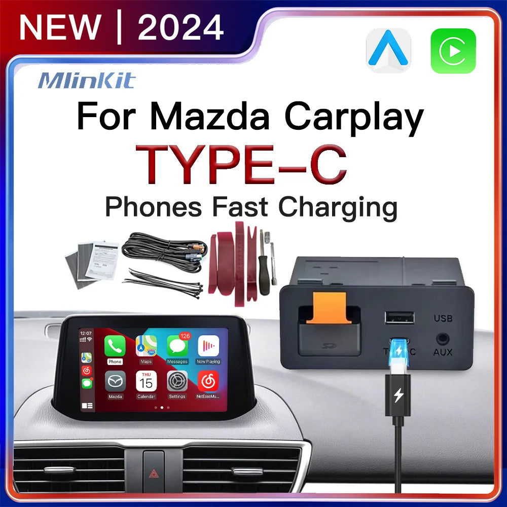 Type-C Wired Wireless CarPlay Android Auto USB Adapter for Mazda 2 3 6 CX3 CX5 CX8 CX9 MX5