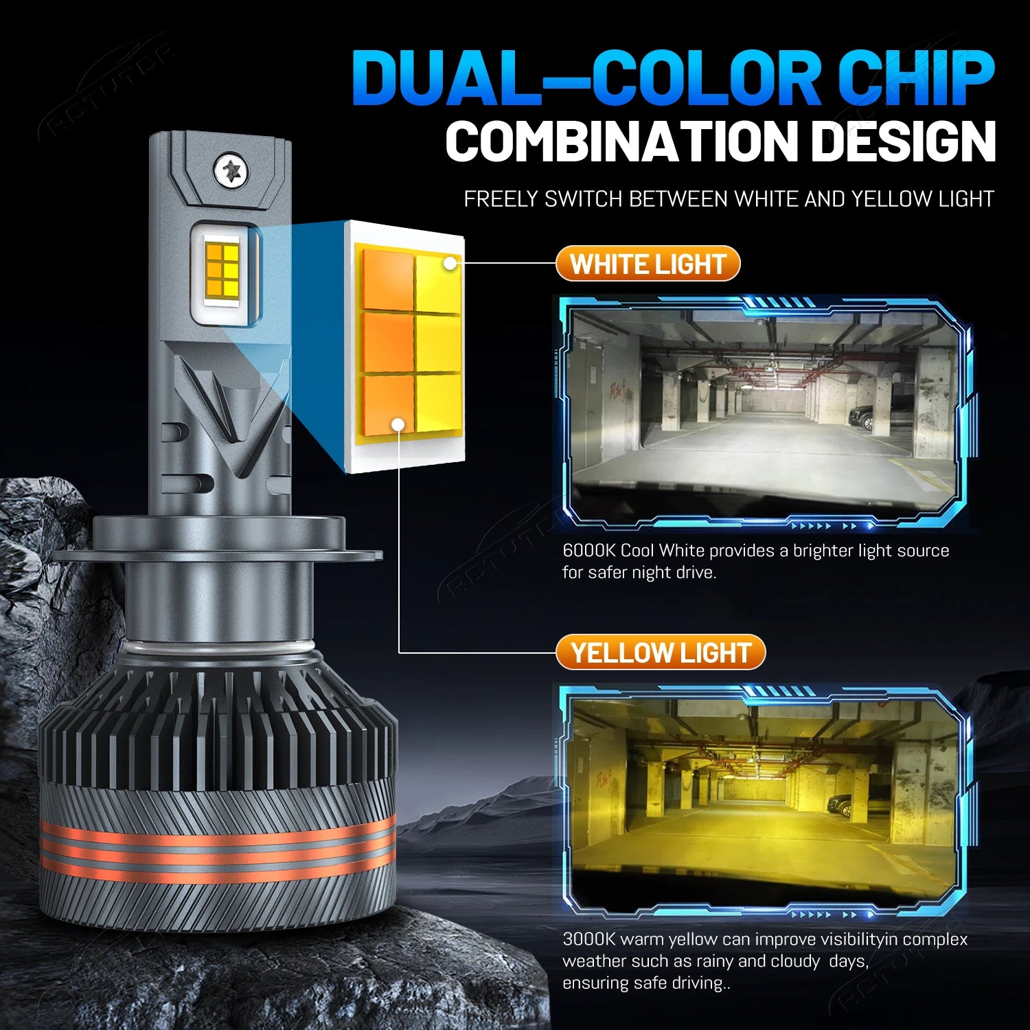 8800W H4 LED 9005 HB3 9006 HB4 9012 Dual Color 6000K 3000K H1 H3 H11 H7 LED Bulb Dual Colo