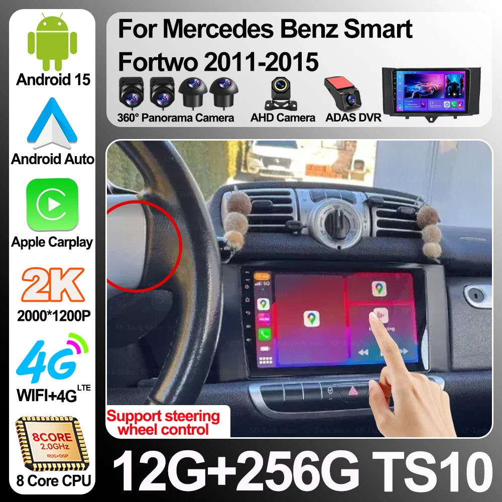 For Mercedes Benz Smart Fortwo 2011-2015 Carplay Auto Car Radio Android 16 Auto Gps Record | AUTOKITSHOP