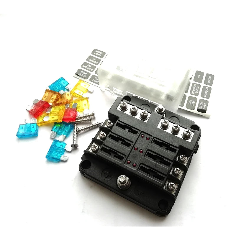 6-gang Blade Fuse Holder Box for Car Fog Headlight Charger Fan Circuit Protector