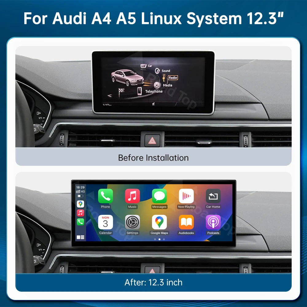 12.3'' Ultra-thin Linux Screen Multimedia Display For Audi A4 A5 2016-2019 With Wireless C | AUTOKITSHOP