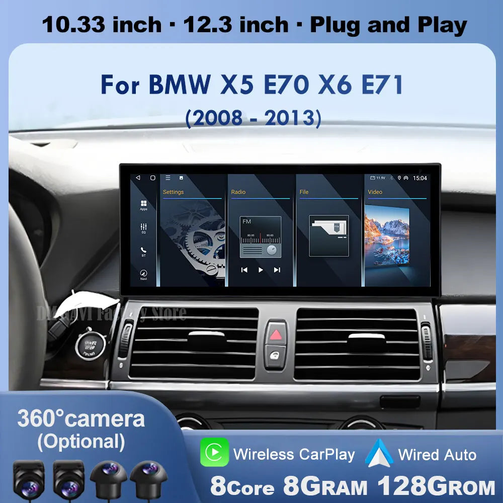 Wireless CarPlay Android 14 For BMW X5 E70 X6 E71 2007-2013 CCC CIC System Navigation GPS