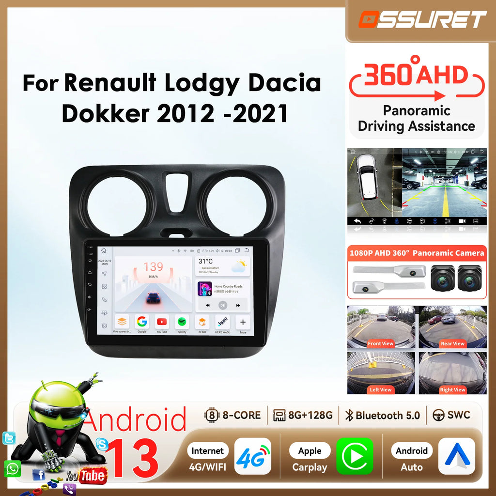 Android 14 Autoradio for Renault Lodgy Dacia Dokker 2012 -2021 Car radio multimedia player