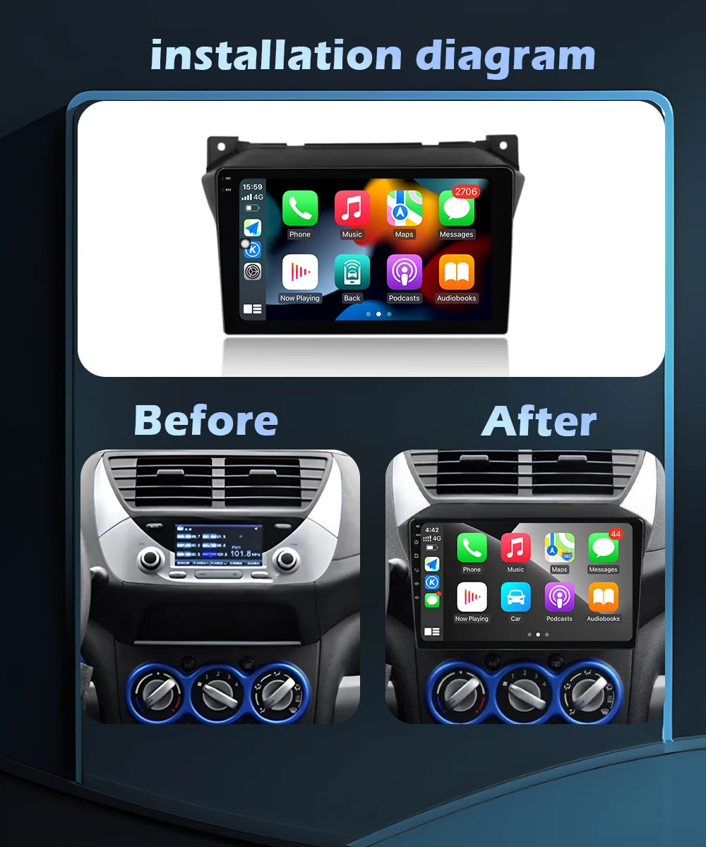 Car Radio Multimedia Wireless CarPlay For Suzuki Alto 2009 2010-2016 2017 Android 16 Video