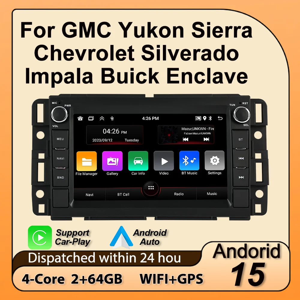 For GMC Yukon Sierra Chevrolet Silverado Impala Buick Enclave Android 15 Car Radio Central