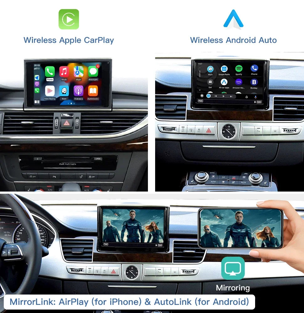 For Audi A6 A7 Wireless Apple CarPlay Android Auto Module 2012-2018 Supports Bluetooth aud
