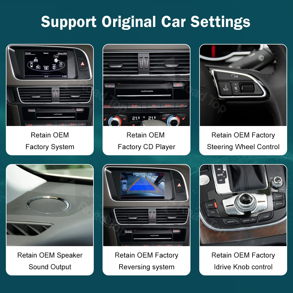 CN RoadTop Touch Ultra-thin Screen For Audi Q5 2009-2017 Wireless CarPlay Multimedia Andro