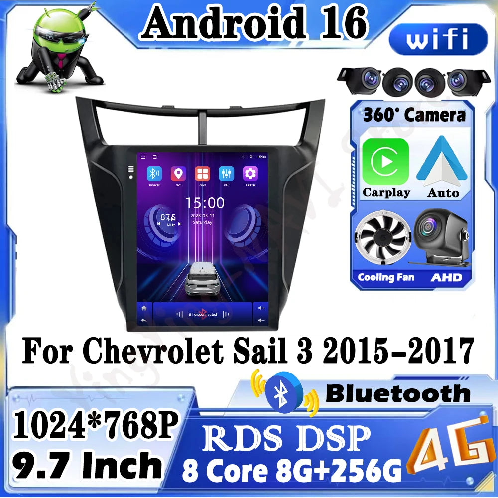 Car Radio Multimedia for Chevrolet Sail 3 2015-2017 Android Auto Carplay 4G +WIFI BT DSP S