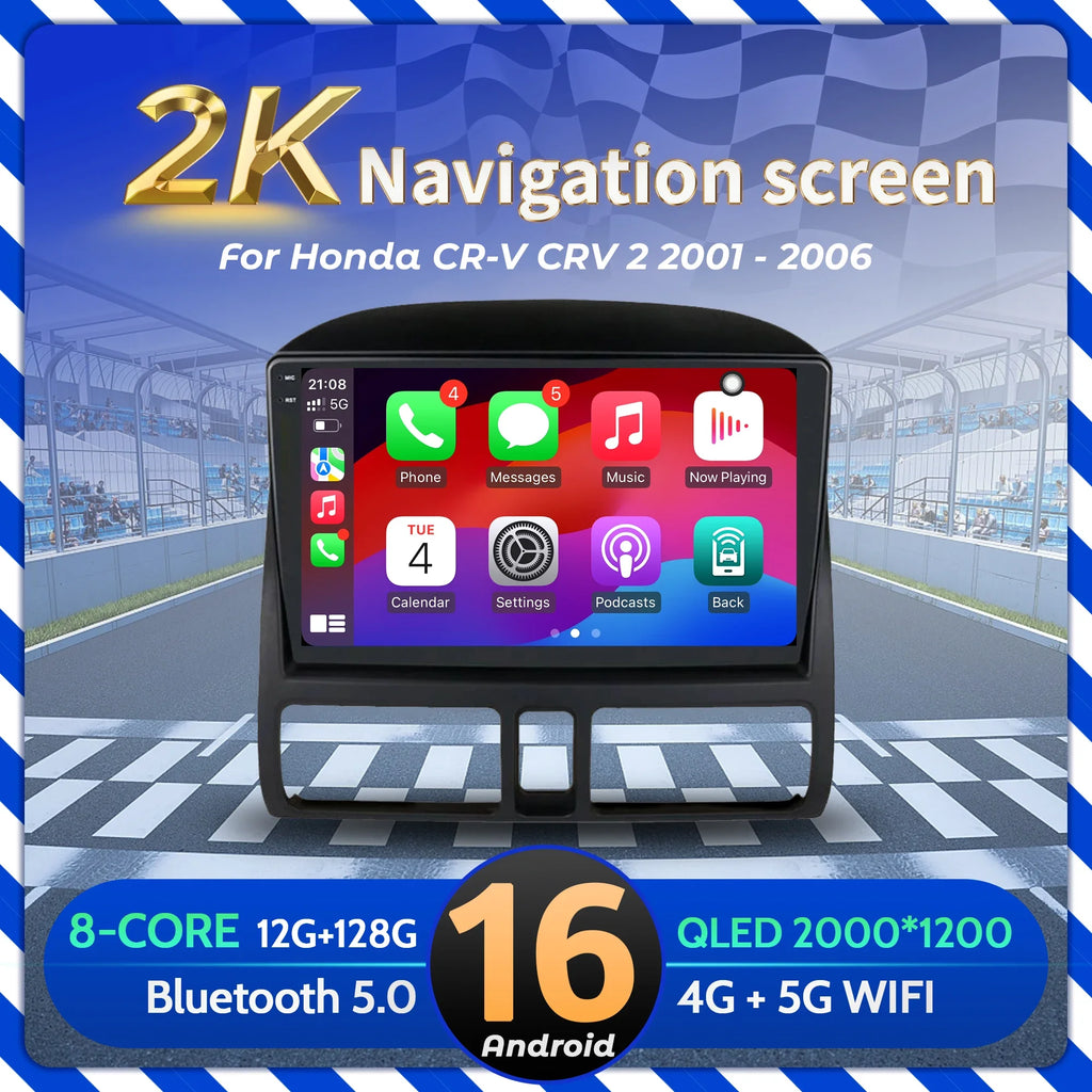 9“ Car Radio Android 16 For Honda CR-V CRV 2 2001-2006 BT Carplay Multimedia Navigation He