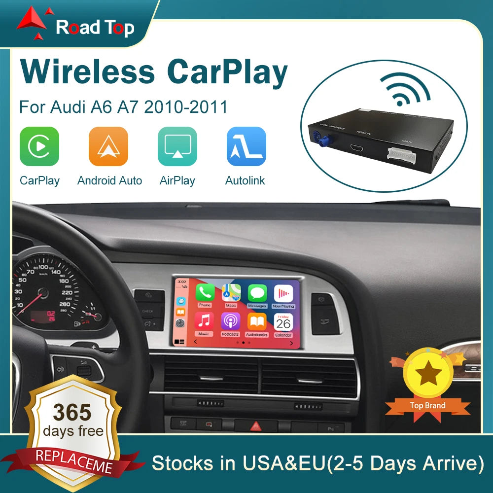 ROADTOP Wireless CarPlay Android Auto Linux Module for Audi A6 A7 2010-2011, with Mirror L