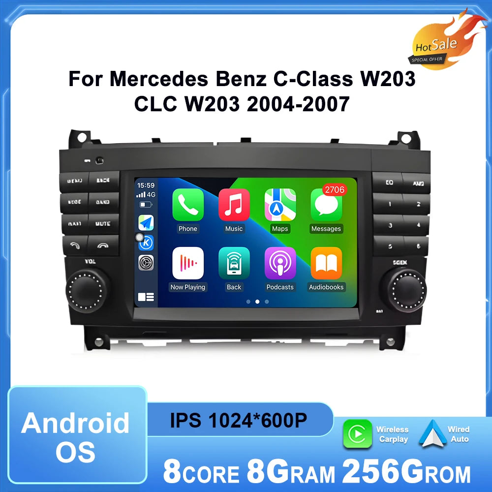 Car Radio for Mercedes Benz C-Class W203 CLC W203 2004-2007 Multimedia Player Android Auto