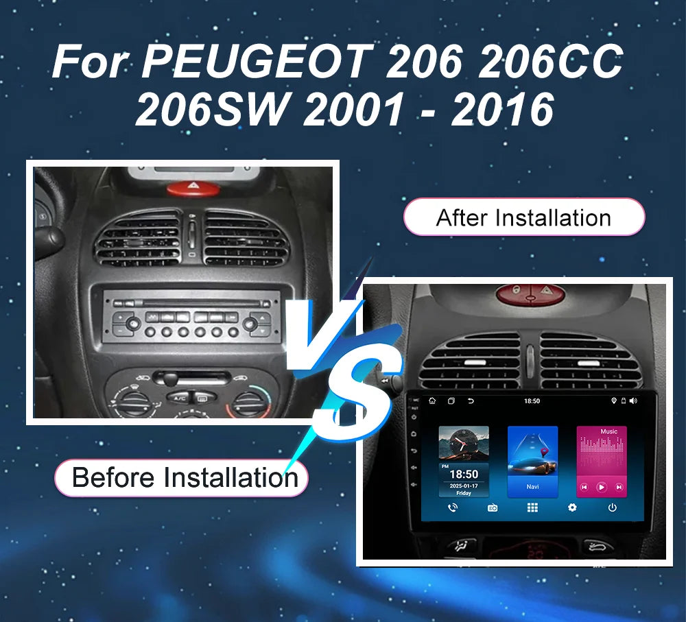 Android 15 GPS Navigation For PEUGEOT 206 206CC 206SW 2001 -2016 Auto Radio Stereo Multimi