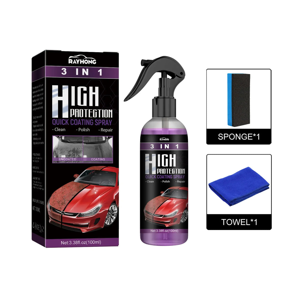 30ml/100ml Car Ceramic Coating Spray 3 in 1 Auto Nano Ceramic Coating Polishing Spraying Wax Car - Automotive LED Light