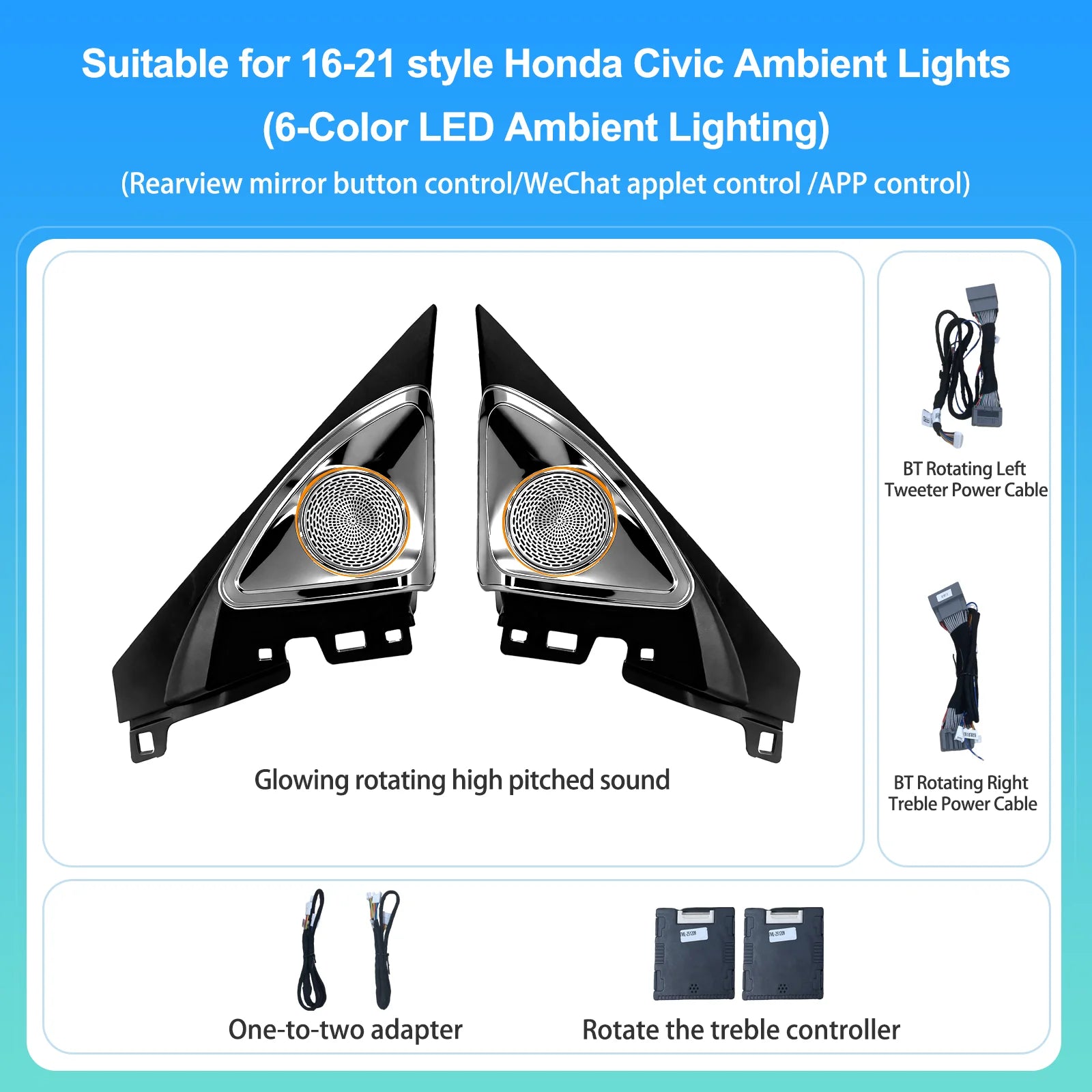 RGB 4D Rotating Tweeter Speaker for Honda Civic 2016-2021 - RGB LED Ambient Speaker Car Interior Light | AUTOKITSHOP
