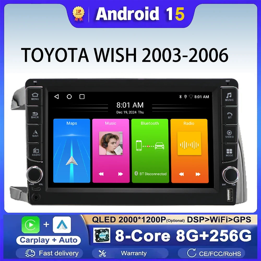 Android 15 Car Radio For TOYOTA WISH 2003-2006 Multimedia Video Player GPS 5G-WIFI 2K QLED | AUTOKITSHOP