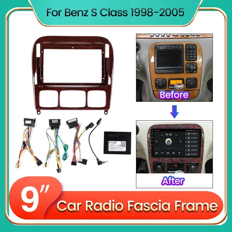 9'' Car Radio Frame Cable Dash Mount Kit for Benz S Class 1998-2005 Android 2 Din Stereo P | AUTOKITSHOP