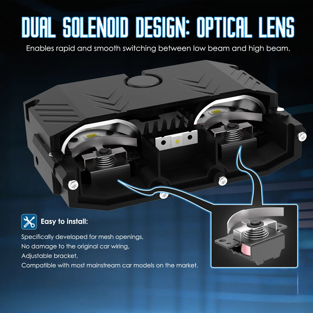 Triple Lens LED Spotlight 1200W Solenoid Beam Switching LED Headlight Universal Car Motorc