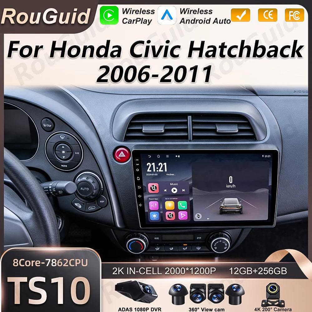 Car Radio Android 16 Wireless Carplay For Honda Civic Hatchback 2006 -2011 Multimedia Play | AUTOKITSHOP