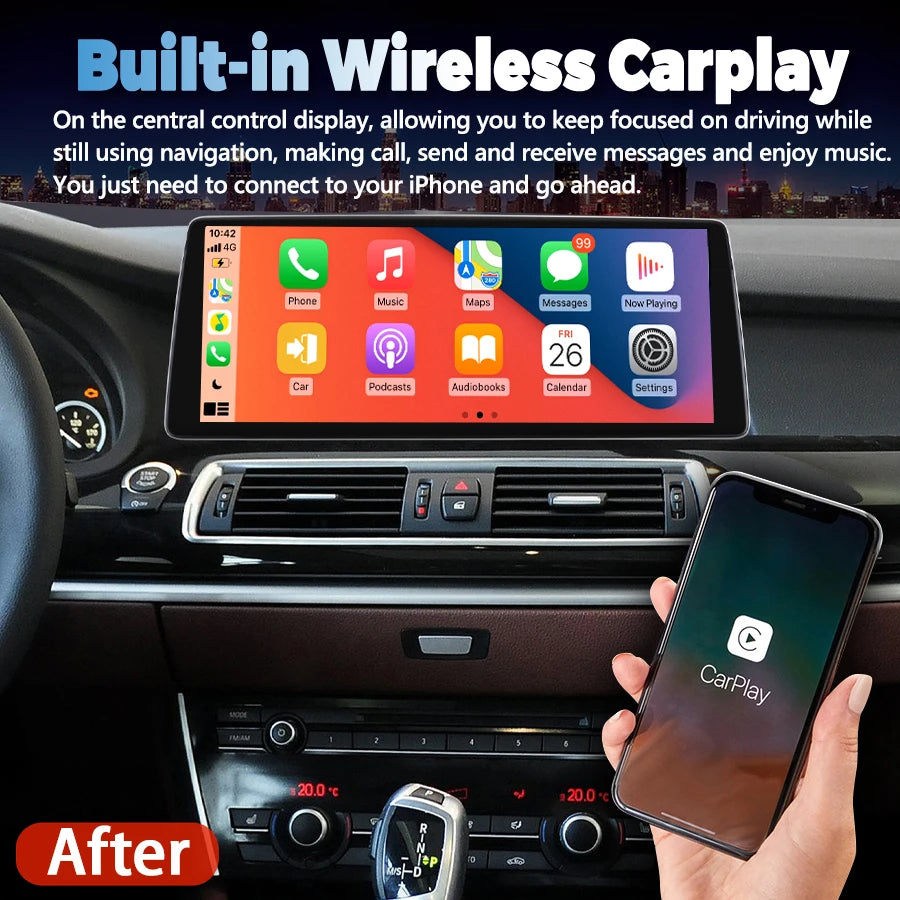12.8inch Android 14 GPS Screen For BMW 5 Series GT F07 F07N 2013-2017 Navirider BT CarPlay