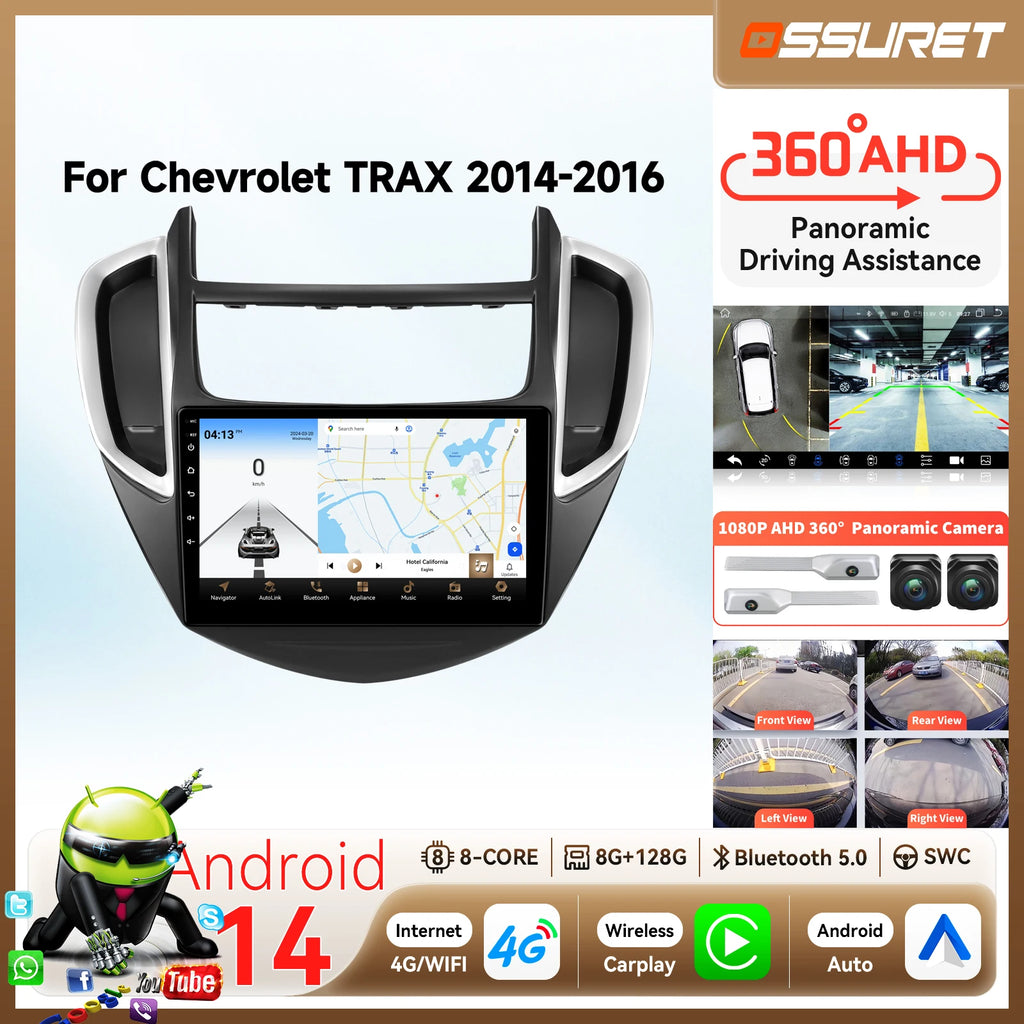2DIN Android 14 Car radio Multimedia player for Chevrolet TRAX 2014 - 2016 Carplay GPS Ste