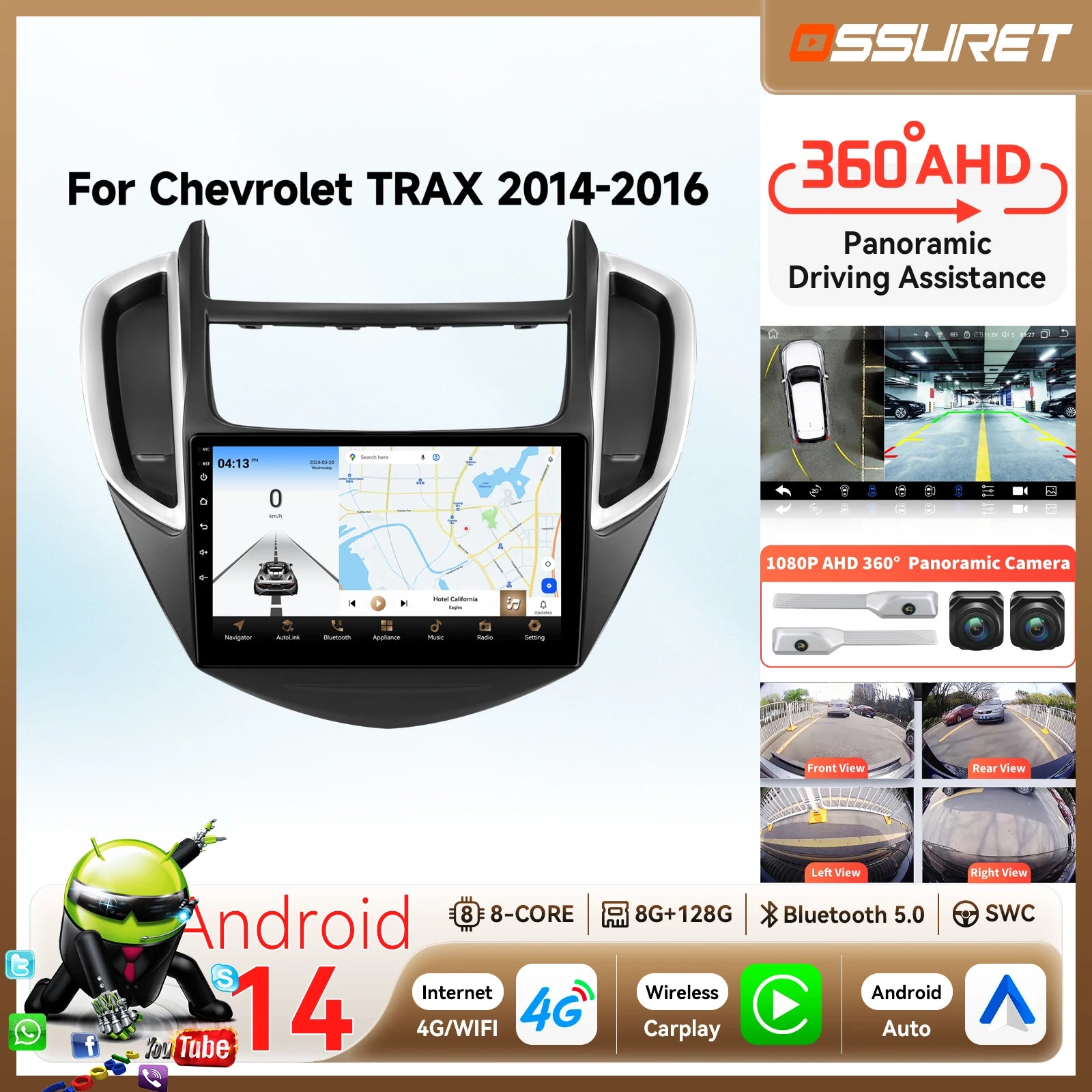 2DIN Android 14 Car radio Multimedia player for Chevrolet TRAX 2014 - 2016 Carplay GPS Ste