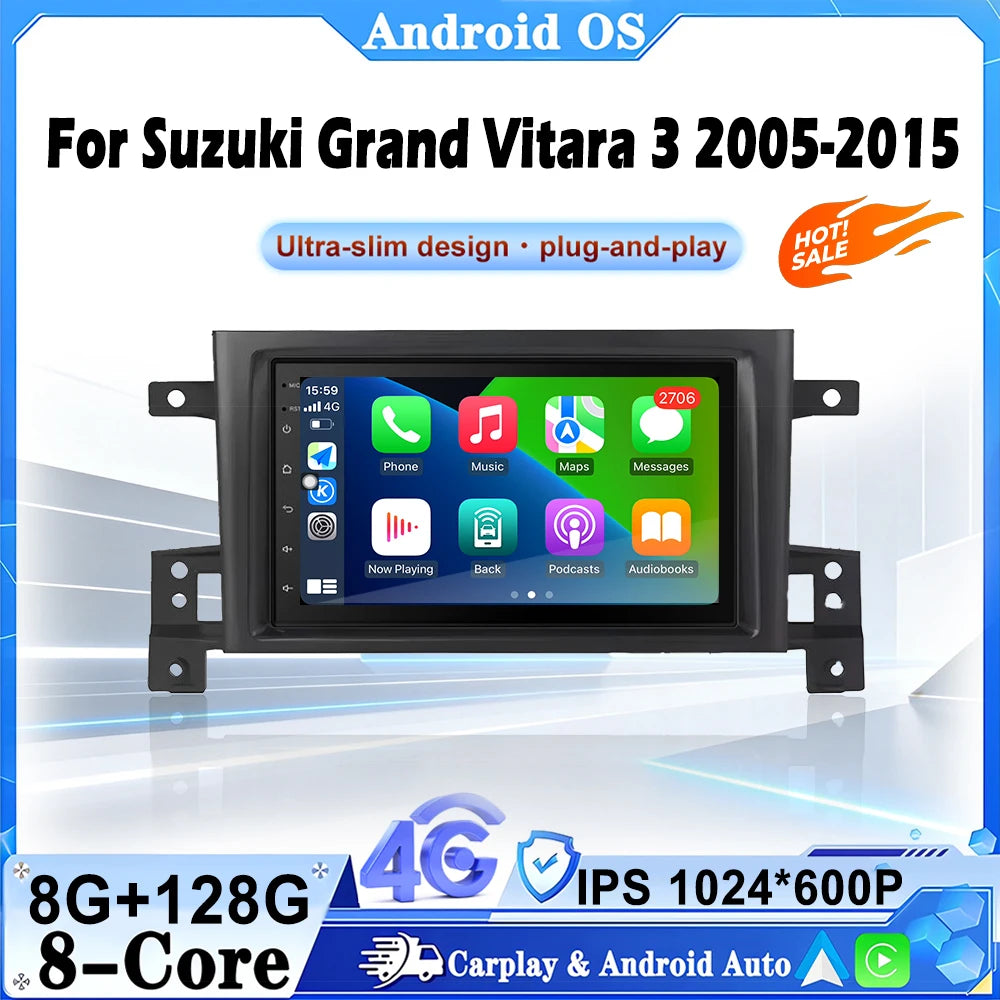7 inch For Suzuki Grand Vitara 3 2005-2015 Android Auto Carplay GPS Navigation Stereo Mult