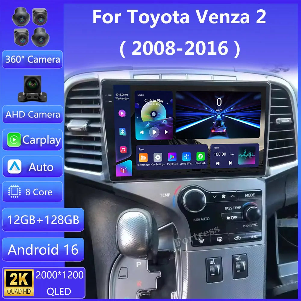 Android 16 Carplay Auto 2K Screen Car Radio Multimedia Player For Toyota Venza 2008 - 2016