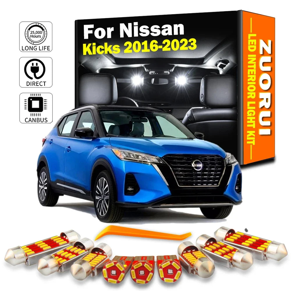 11-Piece LED Interior Light Kit for Nissan Kicks 2016 - 2018 - Canbus Dome Map Door Trunk Bulbs | AUTOKITSHOP