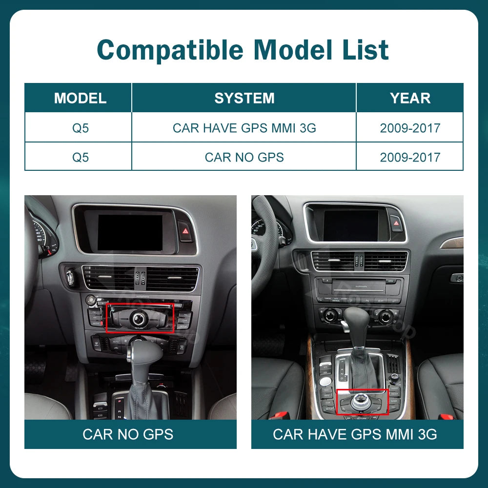 CN RoadTop Touch Ultra-thin Screen For Audi Q5 2009-2017 Wireless CarPlay Multimedia Andro