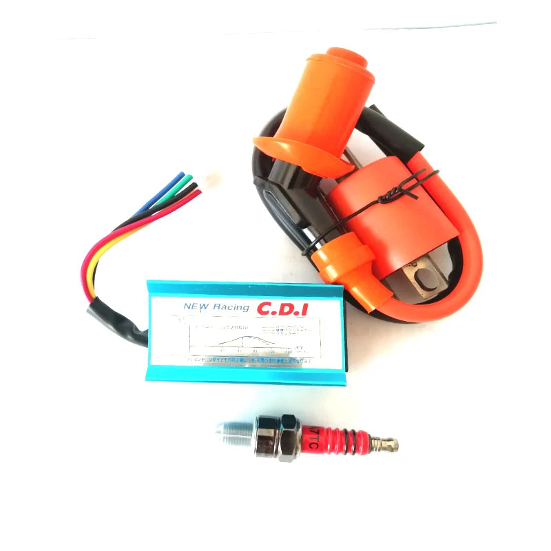 5 Pin Motorcycle Bikes CDI Box + Ignition Coil +Spark Plug For 50-125cc