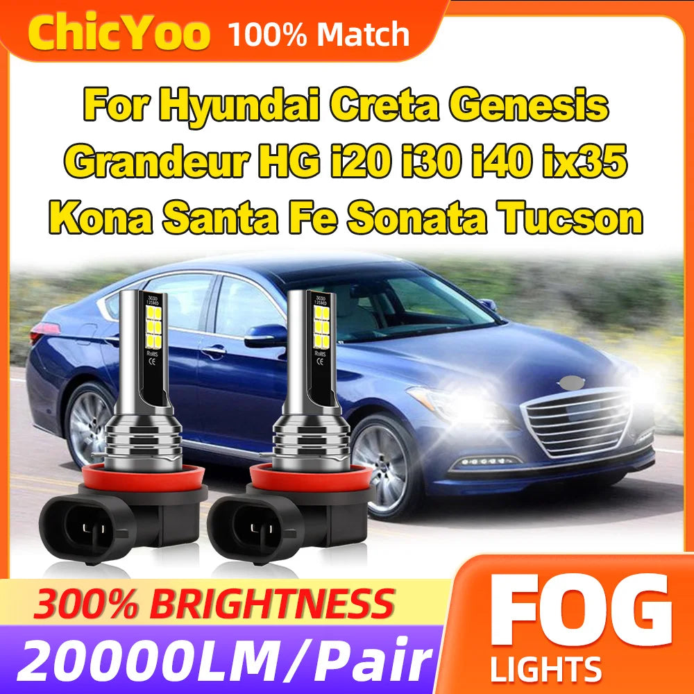 60W Fog Lamps 20000LM LED Fog Lights 12V For Hyundai Creta Genesis Grandeur HG I20 I30 I40