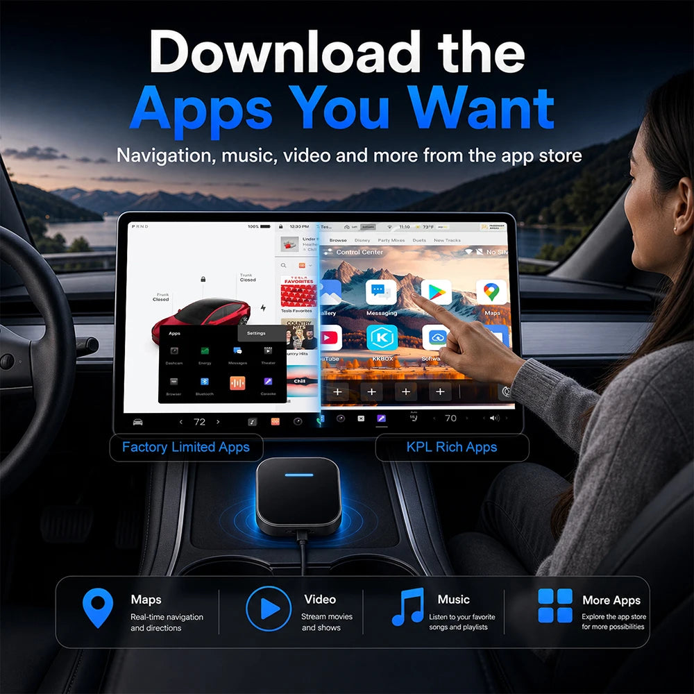 3 IN1 Wireless CarPlay Android Auto Suitable for Tesla All Model Model 3 Model Y Model S M