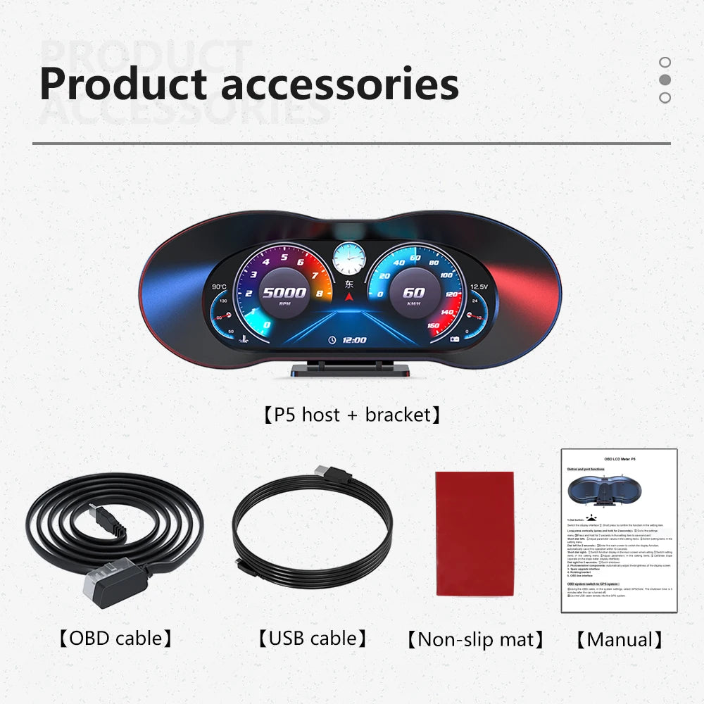 P5 HUD OBD2&GPS Car Head Up Display Speedometer Auto Display Alarm Water Oil Tem for OBD2 P5 - Automotive LED Light