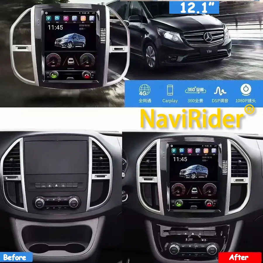 12.1inch Vertical Screen Carplay For Mercedes Benz Vito Android 15 Car Radio Automotivo Mu | AUTOKITSHOP