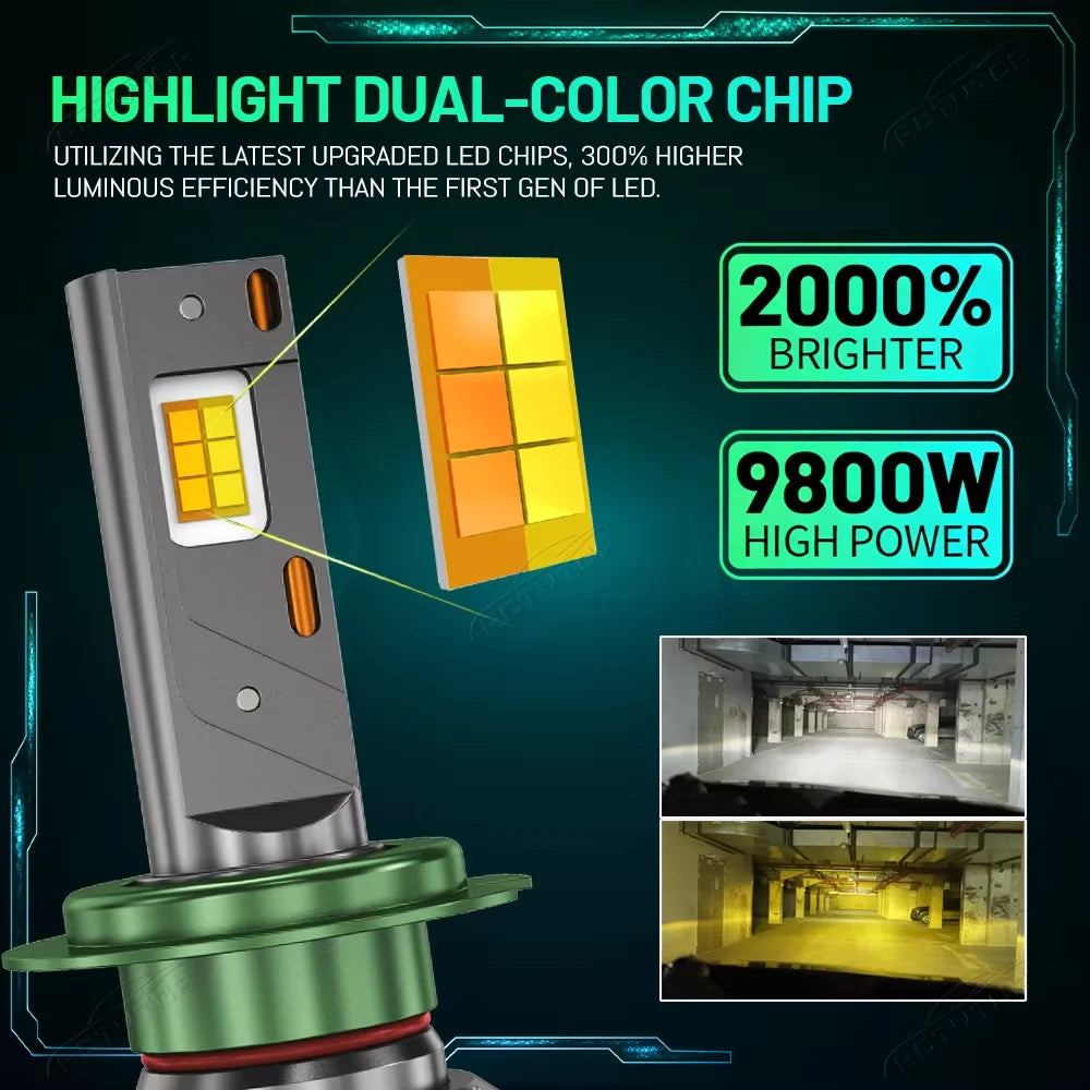 H4 LED Headlight Bluetooth APP Control Color 9800W H4 H7 LED H1 H11 9005 9006 HB3 HB4 Auto