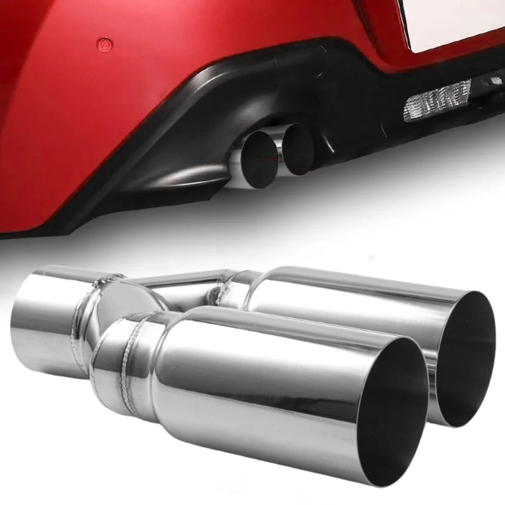 Stainless Steel single layer exhaust tip 63mm inlet straight cut 76mm Outlet Double Cylinder Muf - Automotive LED Light