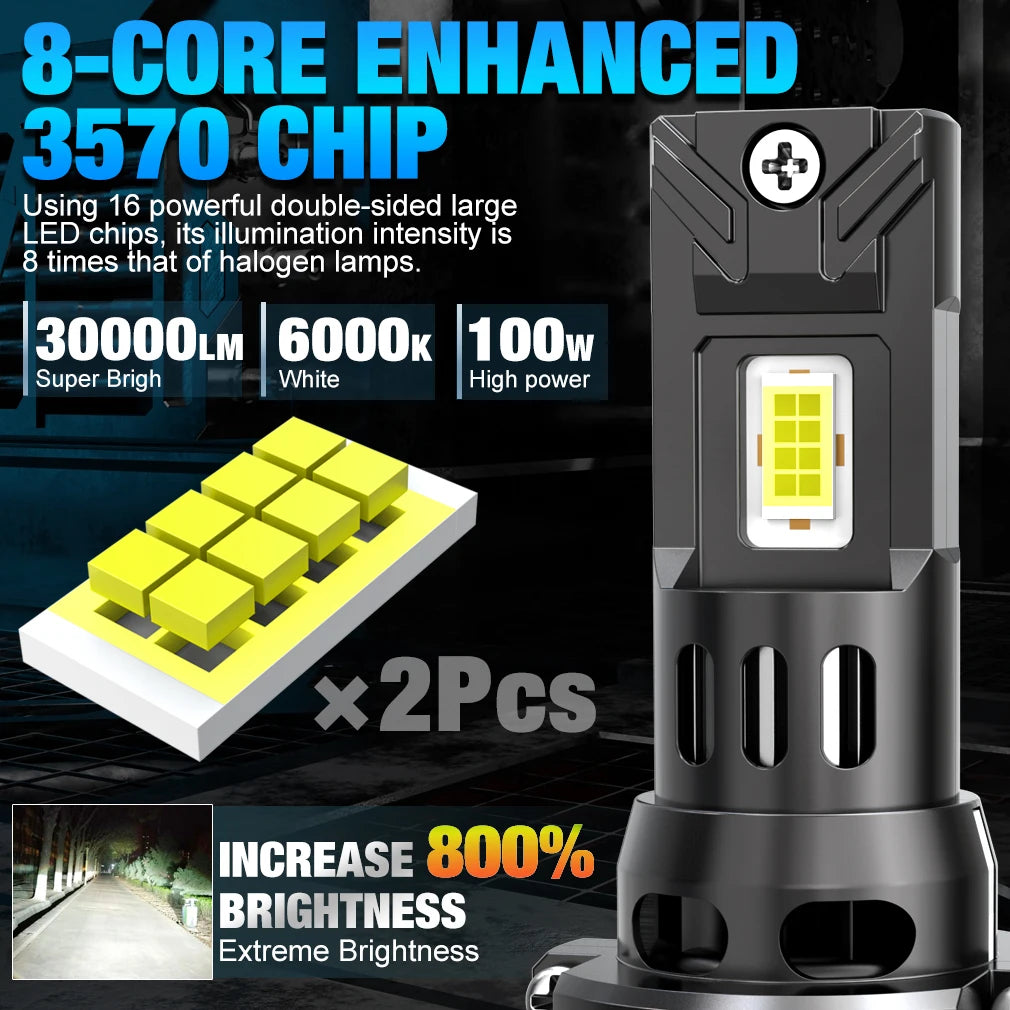 TOAUTO H7 LED Lights 100W 40000LM H4 LED Headlights Canbus Car Turbo Lamps H4 3 Sides LED