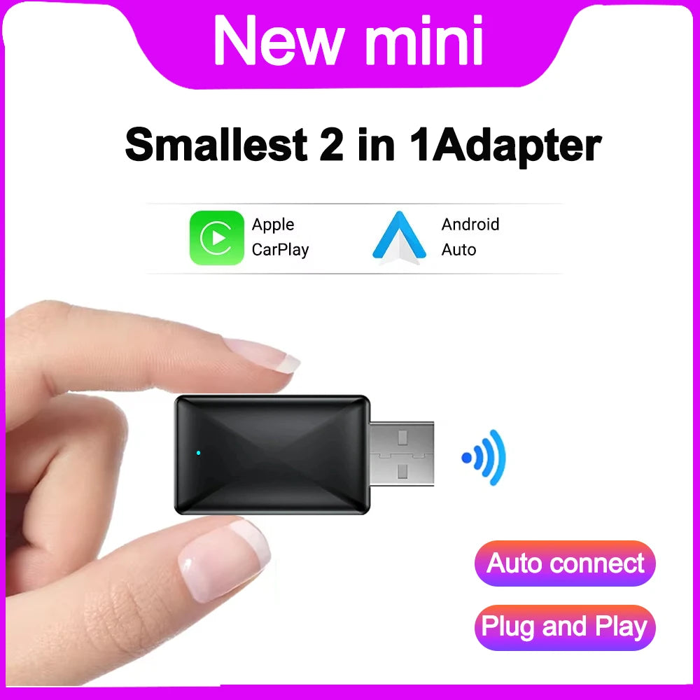 MINI Box wireless CarPlay Android Auto Car Adapter 2IN1 USB Plug and Play for VW Hyundai J