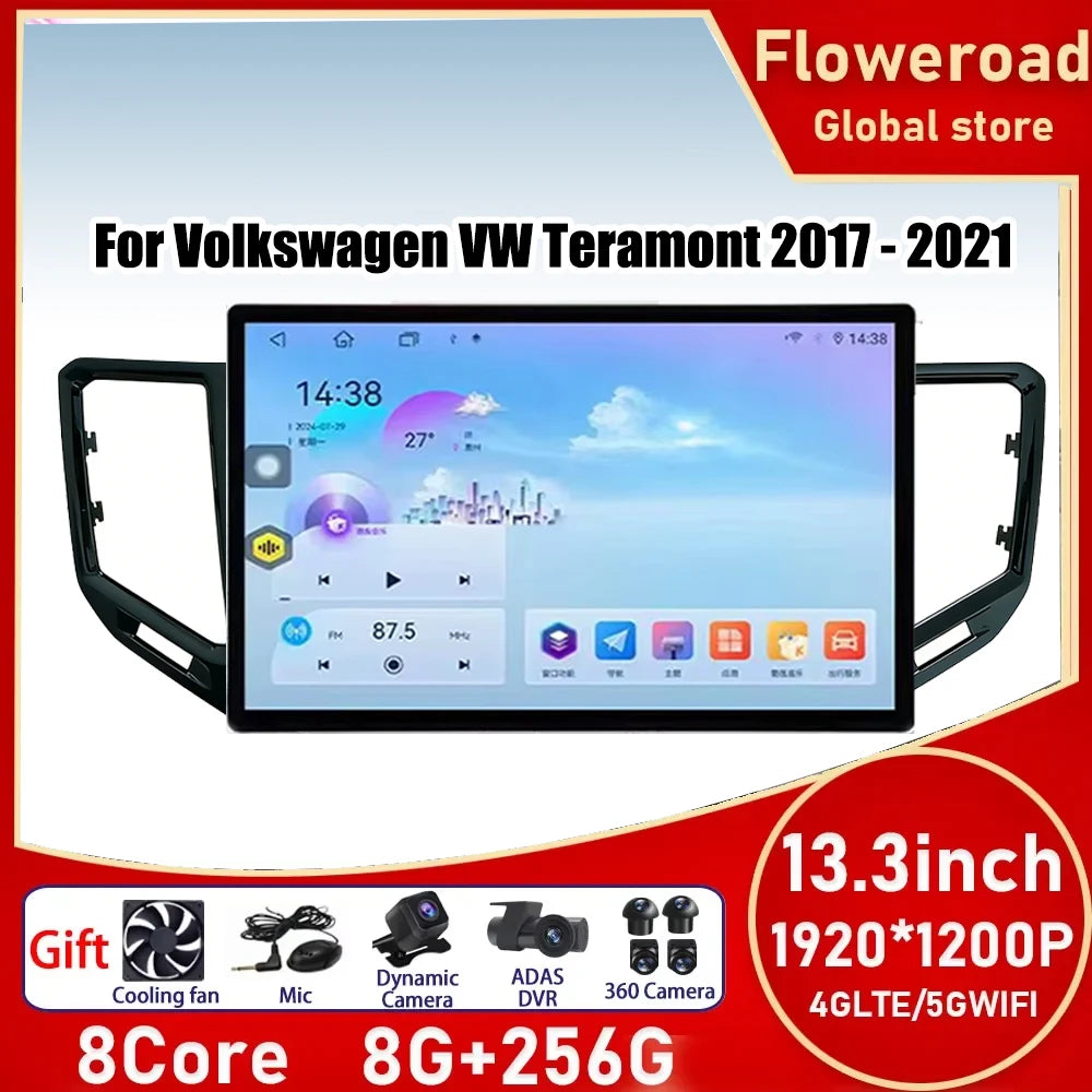 13.3 inch Android 15 For Volkswagen VW Teramont 2017 - 2021 2K QLED Car Radio Multimedia V | AUTOKITSHOP