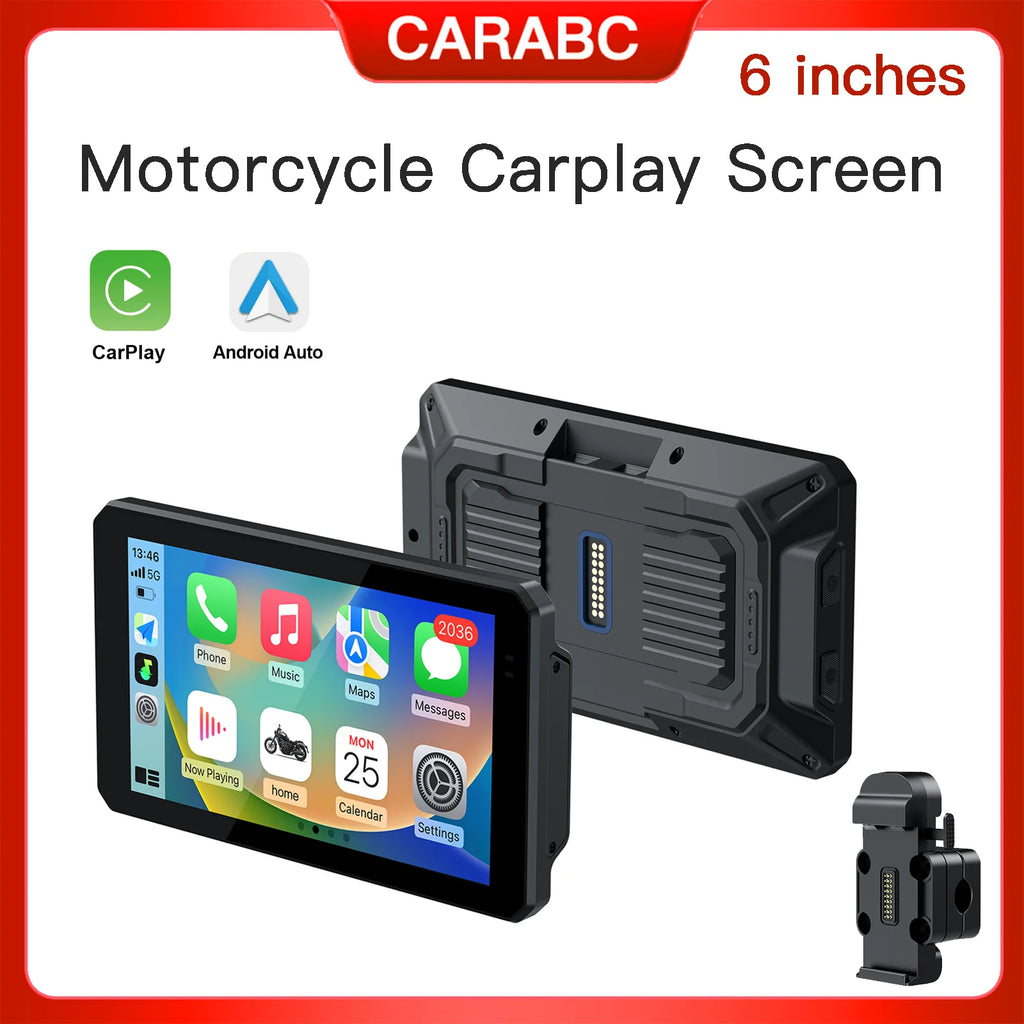 CARABC 6 inch motorcycle carplay screen Wireless Android auto Bluetooth GPS navigation IPX | AUTOKITSHOP