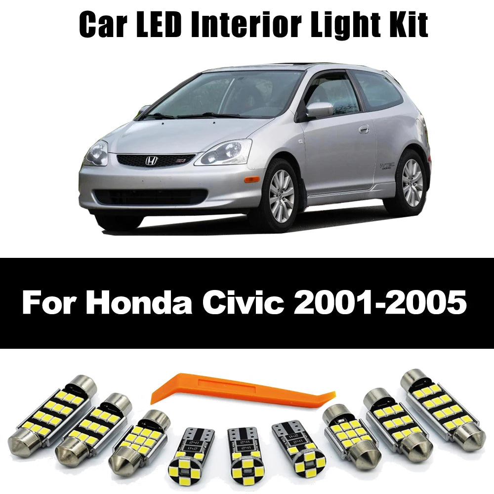 11Pcs LED Interior Dome Map Reading License Plate Light Kit For Honda Civic 7 MK7 7th Gen 2001 2002 2003 2004 2005 Car LED Bulb