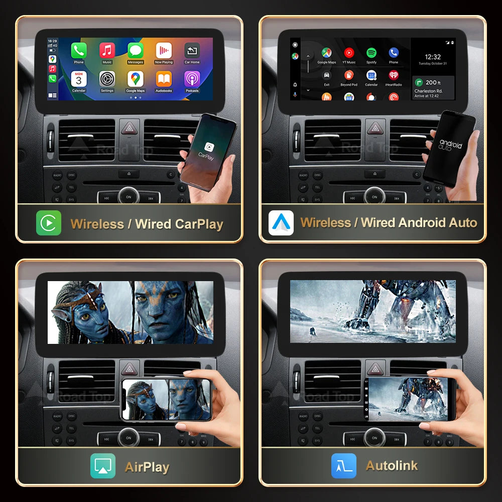 RoadTop Wireless CarPlay Android Auto Multimedia Display Linux Screen for Mercedes-Benz C