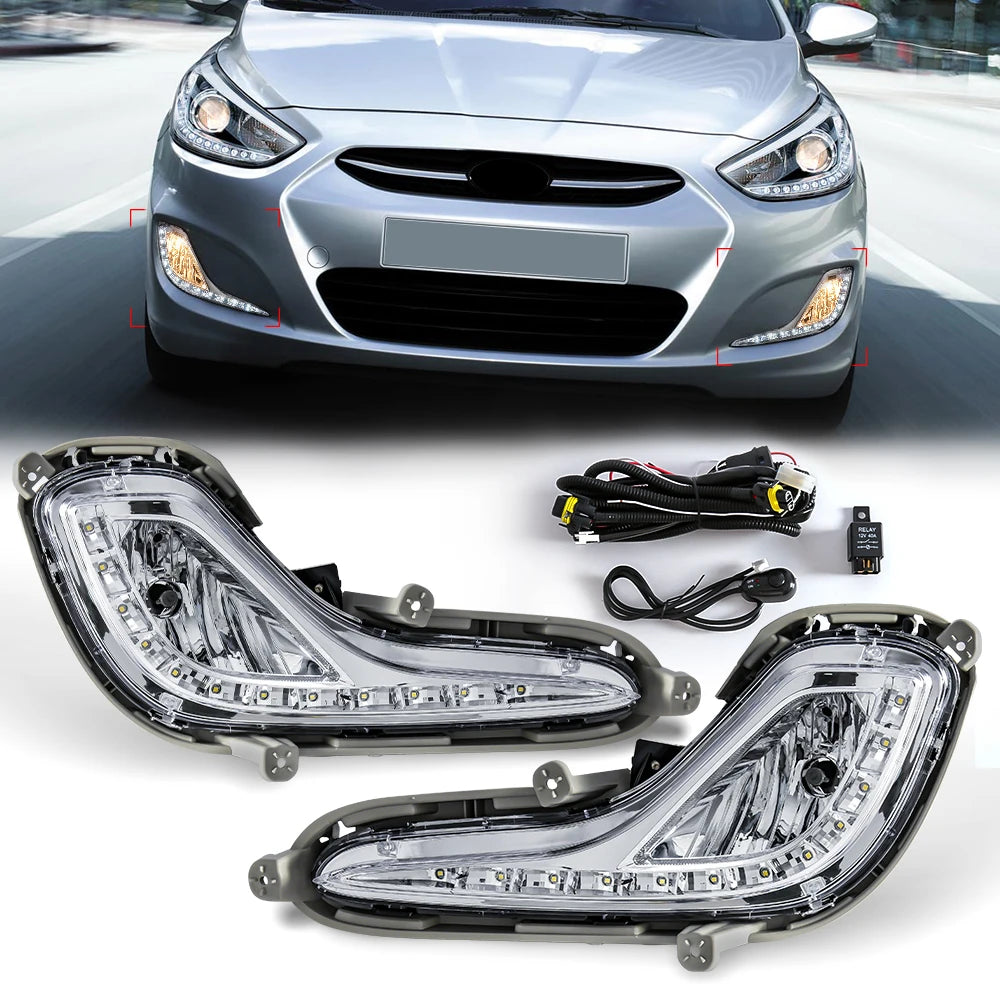 For Hyundai Accent 2012 2013 2014 2015 2016 2017 DRL LED Daytime Running Light Fog Lamp Ca | AUTOKITSHOP