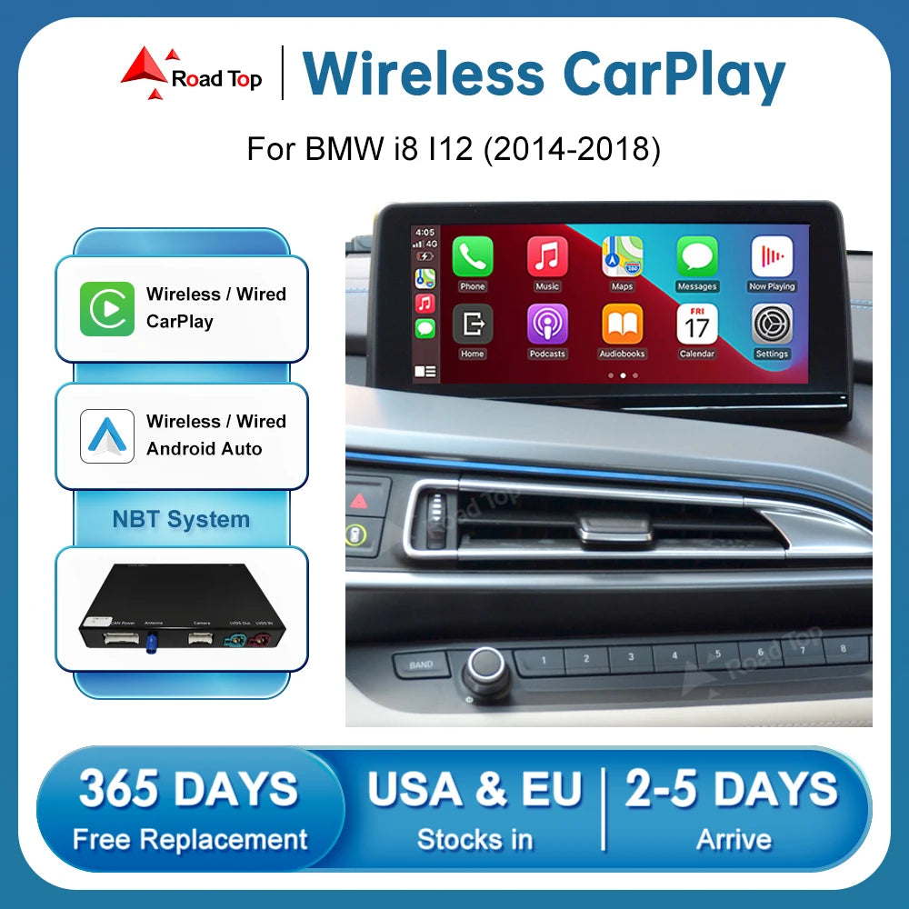 Road Top Wireless CarPlay Android Auto for BMW i8 I12 NBT System 2014-2018 with Mirror Lin | AUTOKITSHOP