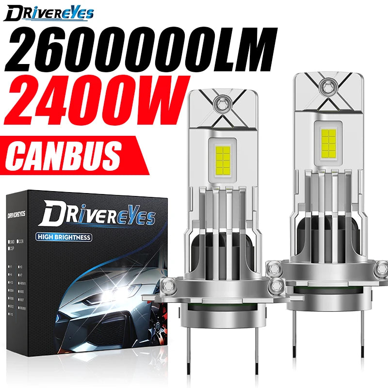2600000LM 2400W H7 LED Headlights CANBUS No Error 1:1 H4 Plug & Play Wireless Mini Lamps 7