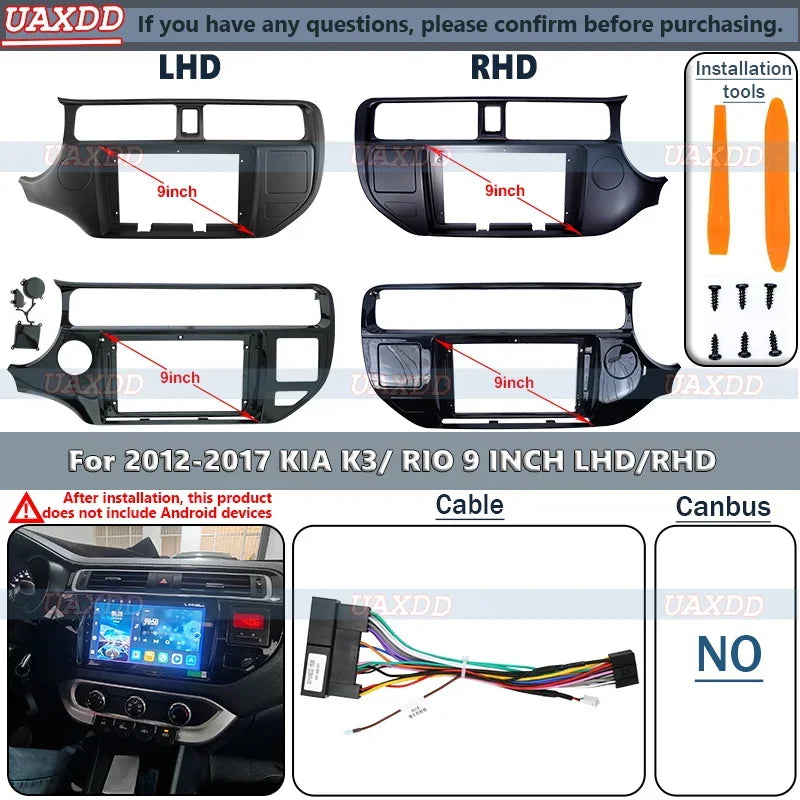 For 2012-2015 KIA K3 RIO 9INCH 2 Din Car Radio Plastic Fascias Panel Dashboard Frame Insta