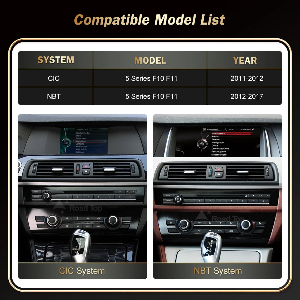 12.3' RoadTop Car Multimedia Radio Linux Player For BMW 5 Series 2011-2017 F10 F11 CIC NBT