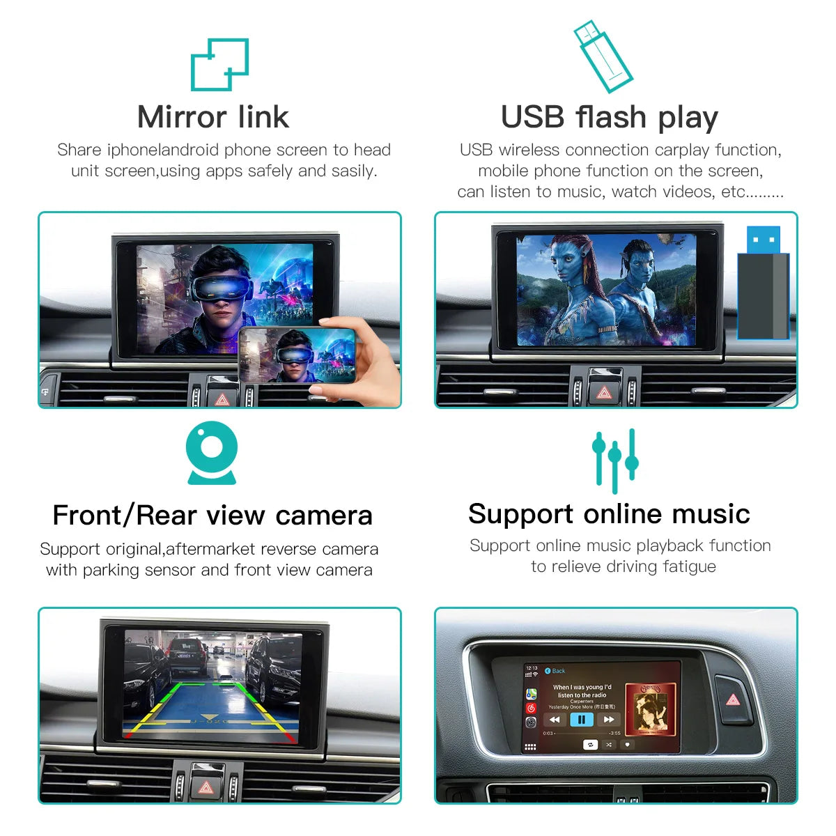 AUTOABC Wireless CarPlay Android Auto Interface for Audi A3 A4 A5 Q2 Q7 Q5L 8V with Mirror