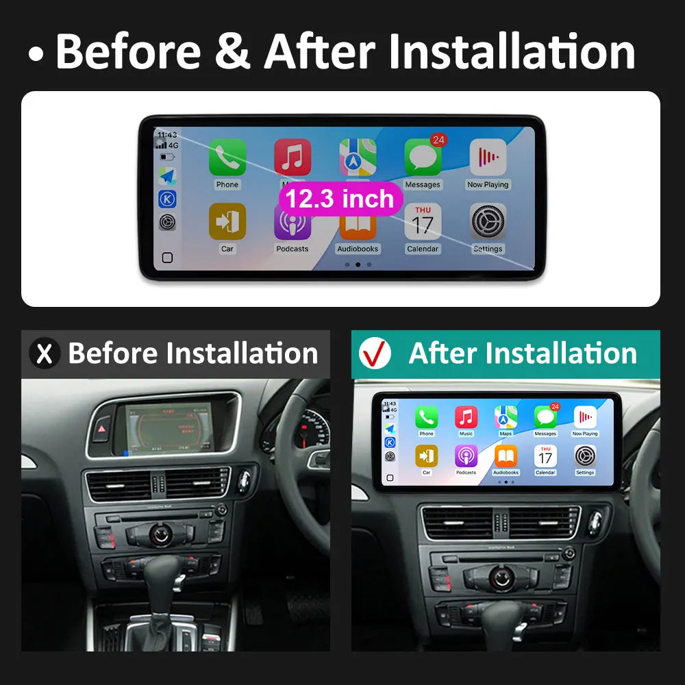 for Audi Q5 2009 2010 2011 2012 2013 - 2017 Android 15 Wireless Carplay 12.3 inch Car Radi | AUTOKITSHOP