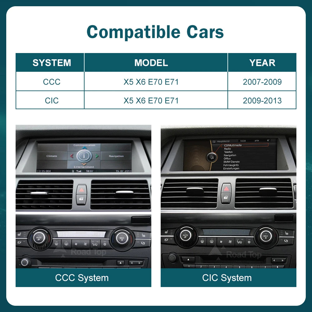 RoadTop Wireless Carplay For BMW X5 X6 E70 E71 2007-2013 CCC CIC System Multimedia Display